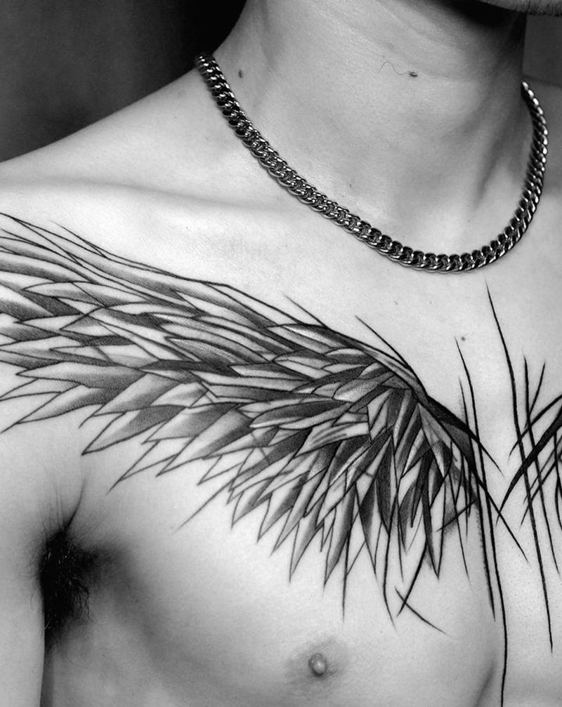 【每日作品】纹身修改纹身图片_胸部点刺几何纹身图案