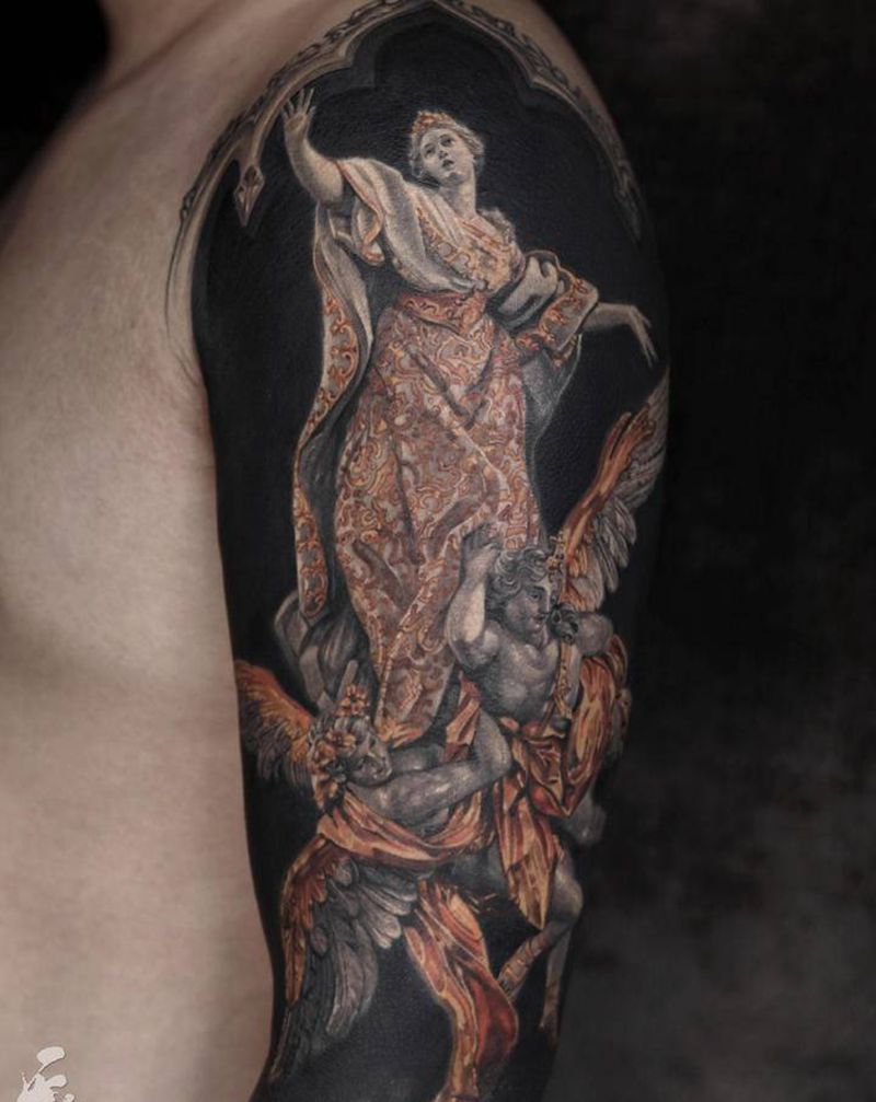 大臂写实作品纹身图片_手臂欧美写实纹身图案