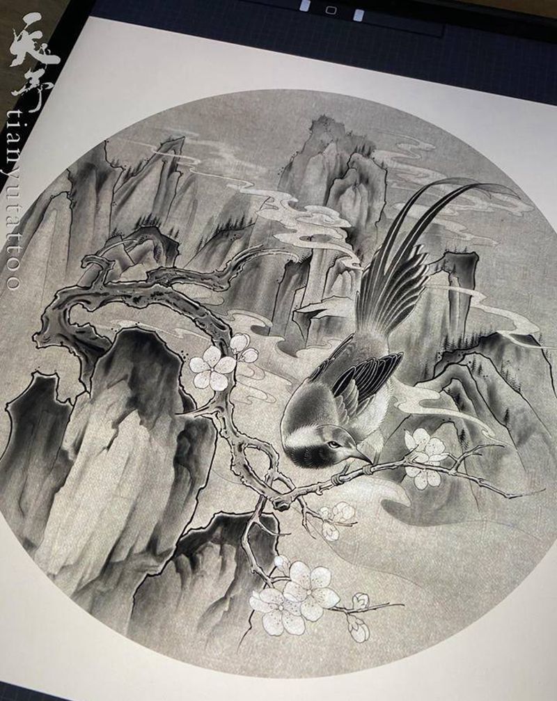 【客稿】包小腿水墨作品纹身图片_水墨纹身图案