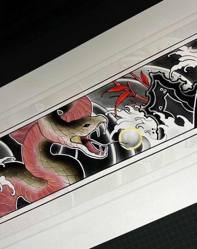 【客稿】传统蛇腿环纹身图片_腿部老传统新传统纹身图案