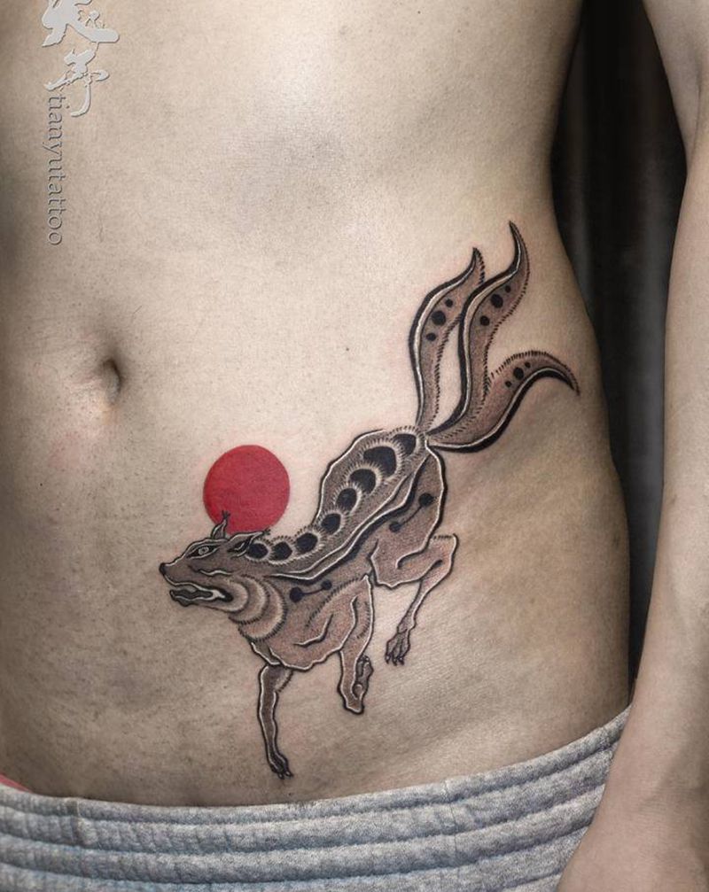 【每日作品】讙（huān）纹身图片_腹部老传统新传统纹身图案