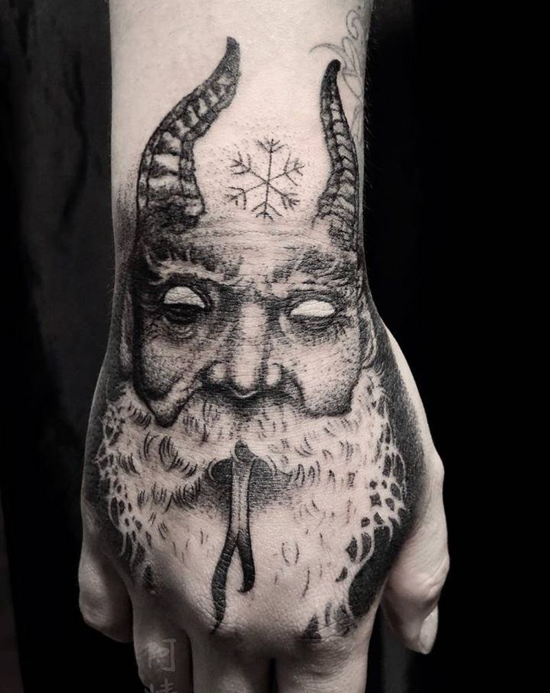 手背人物纹身图片_手部手臂点刺几何手背欧美人物纹身图案