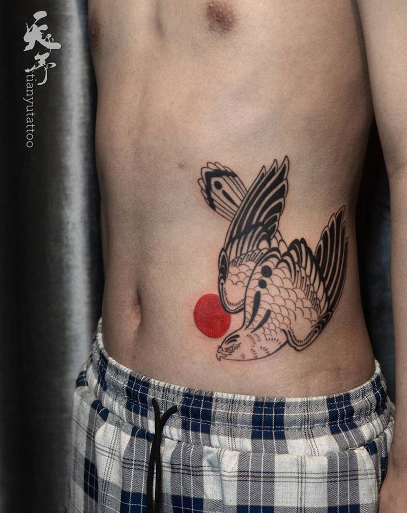 【每日作品】侧腹隼   未完成纹身图片_腹部老传统新传统纹身图案