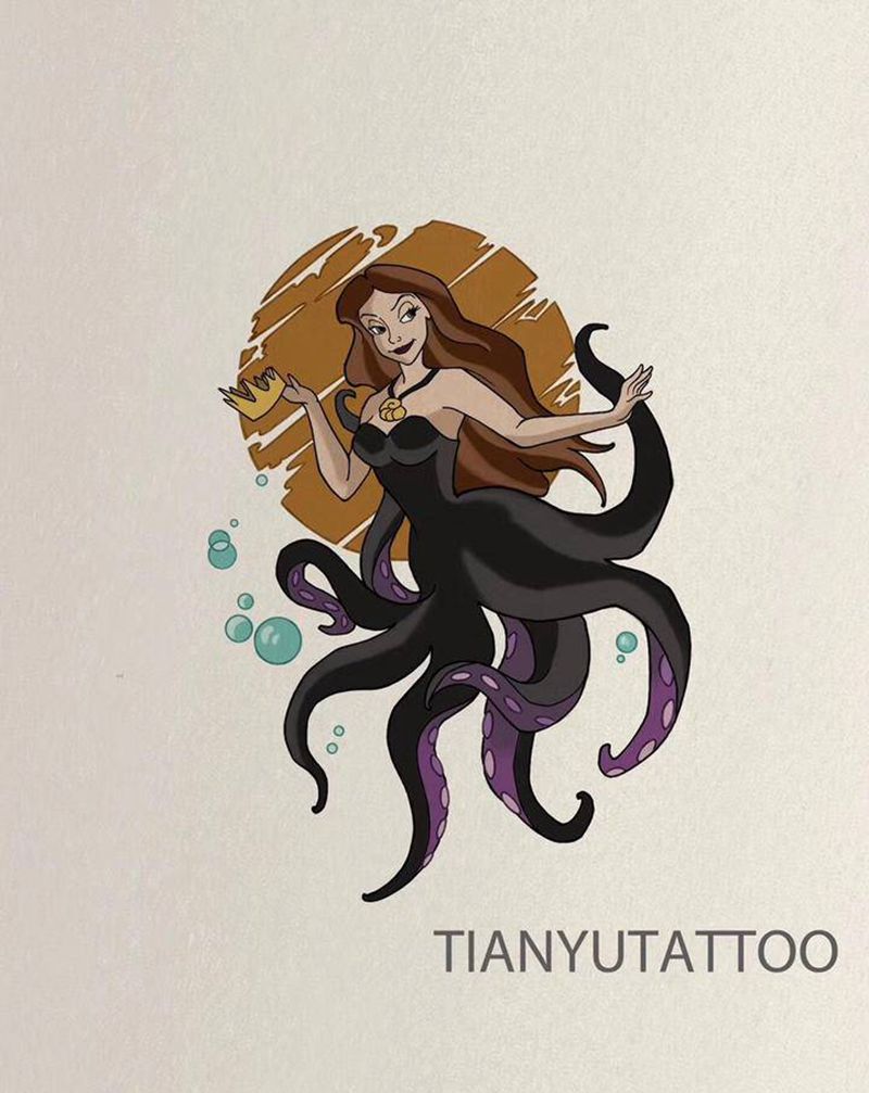【手稿可约】人鱼姑娘纹身图片_水彩纹身图案