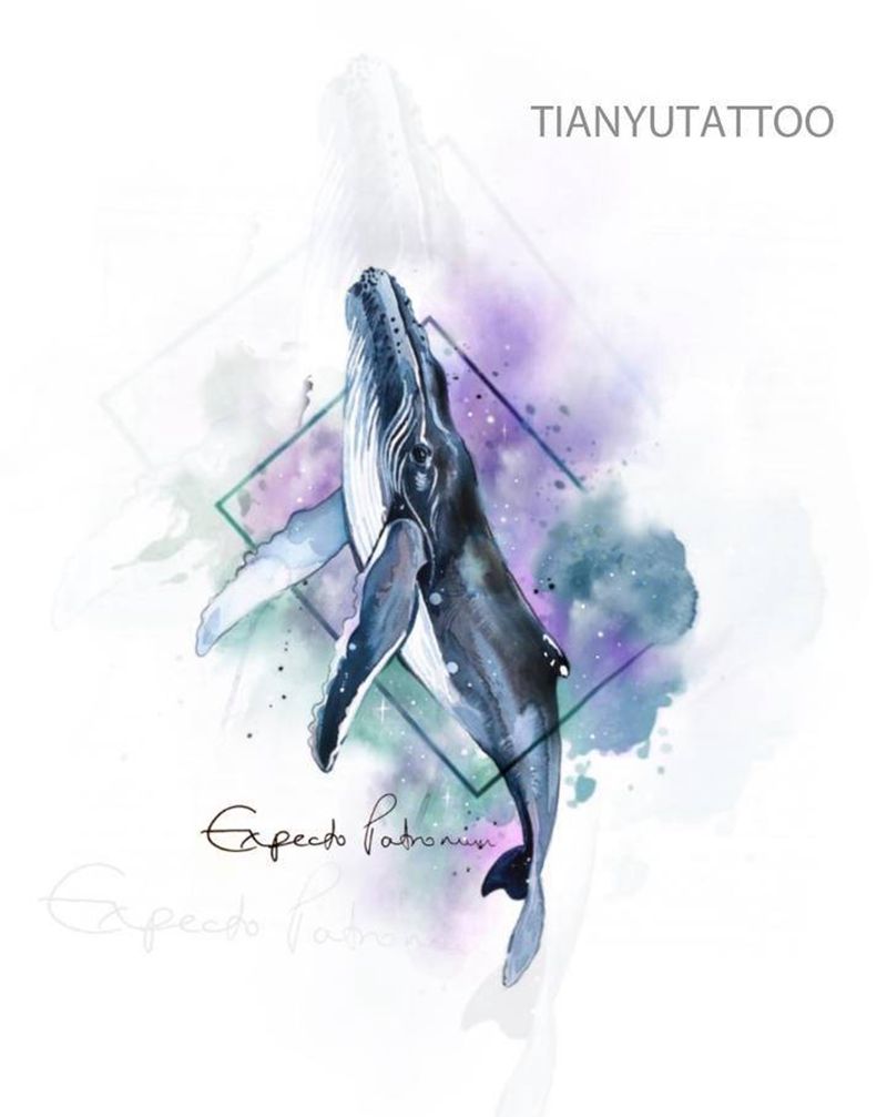 【客稿】鲸鱼遮盖图案设计纹身图片_手臂水墨纹身图案