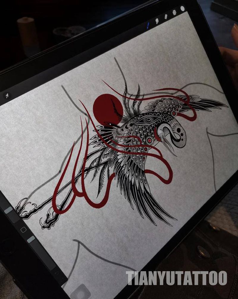 【手稿可约】仙鹤纹身图片_老传统新传统纹身图案