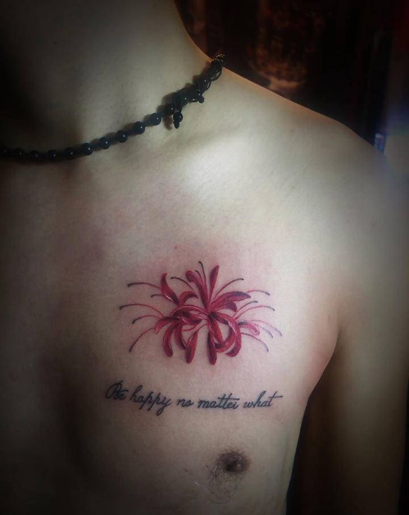 彼岸花小字母纹身图片_花体字水彩纹身图案