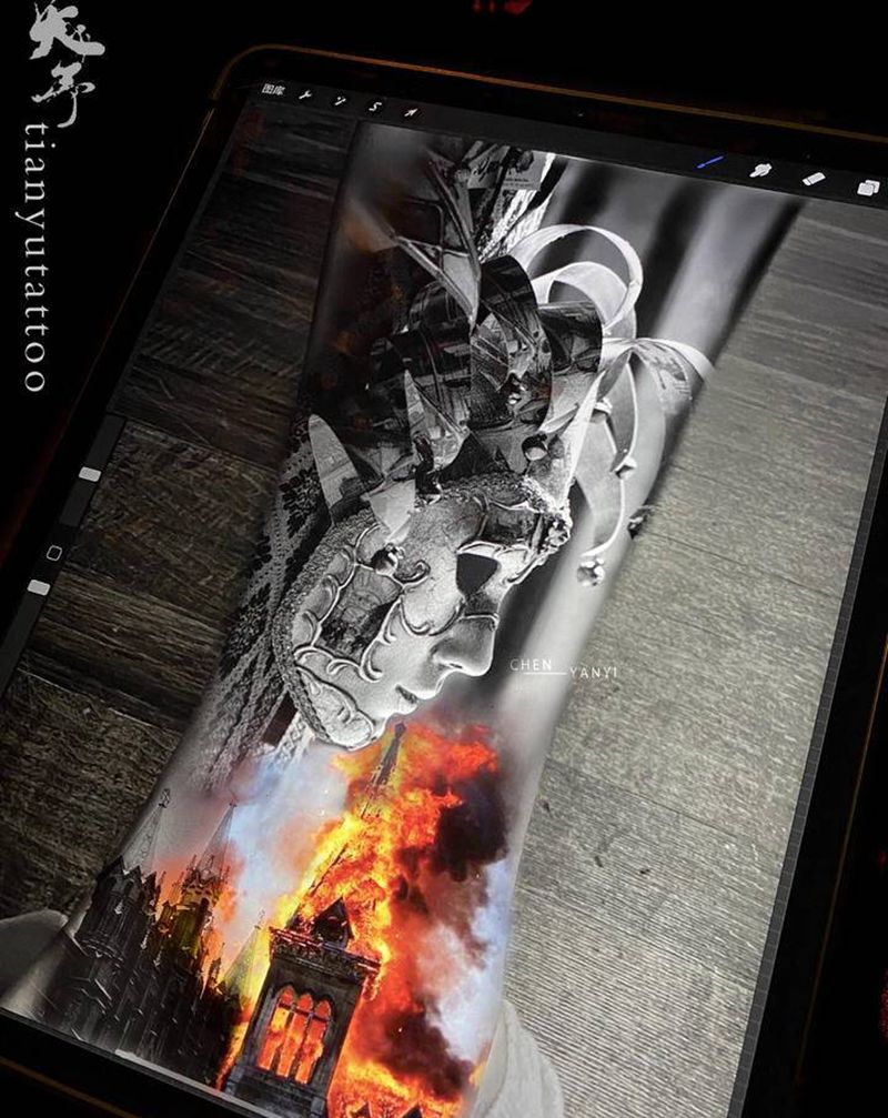 【客稿】小腿写实效果图纹身图片_腿部欧美写实纹身图案