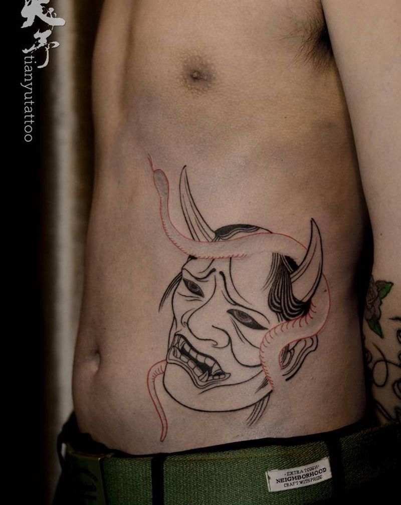 般若与蛇「未完成」纹身图片_腹部腰部老传统新传统纹身图案