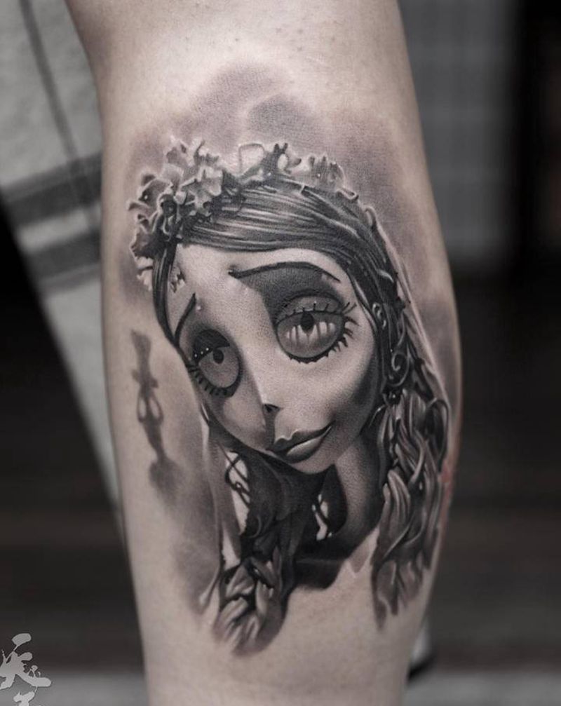 写实作品：僵尸新娘纹身图片_腿部欧美写实纹身图案