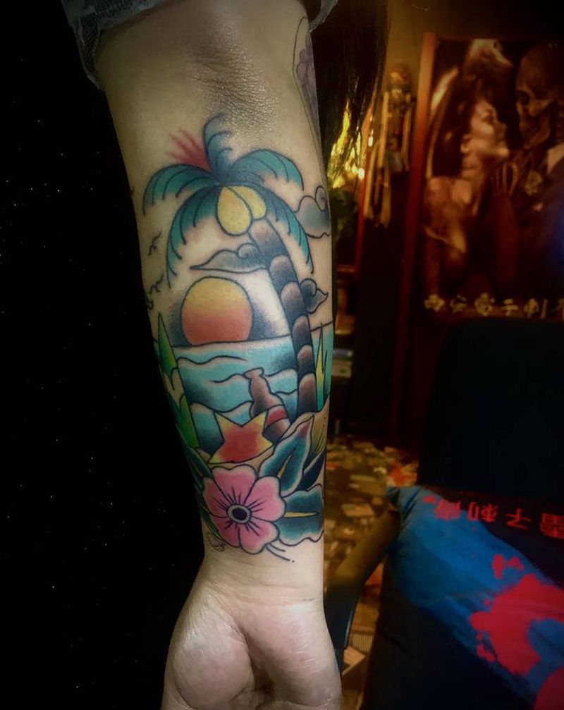 old school 椰子纹身图片_手臂腿部Old SchoolNew School纹身图案