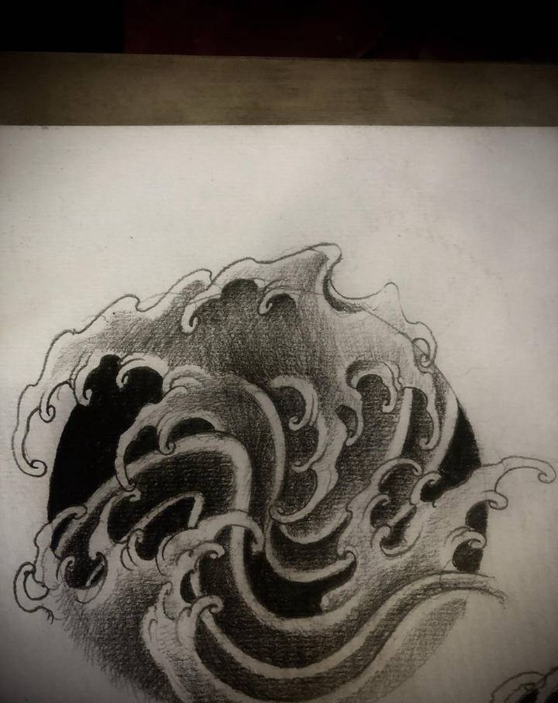 水浪设计练习纹身图片_手臂肩部新传统老传统纹身图案