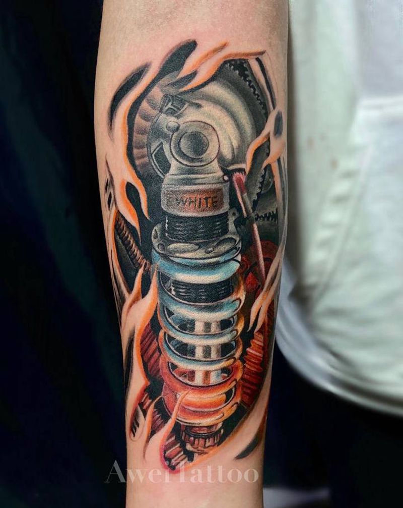 机械小臂 临摹邵刚老师作品纹身图片_手部手臂欧美写实机械弹簧齿轮纹身图案