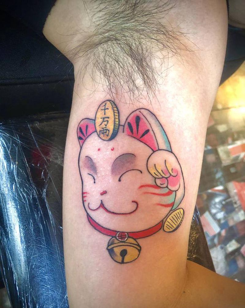 招财猫纹身图片_手臂腿部新传统New School纹身图案