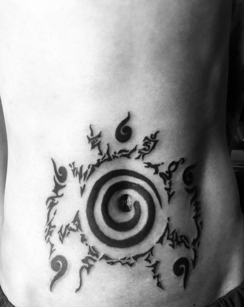 五行封印术纹身图片_手臂背部Old School水墨纹身图案