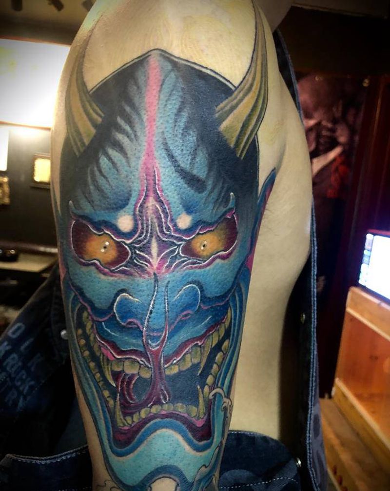 原创彩色般若纹身图片_手臂腿部新传统New School纹身图案