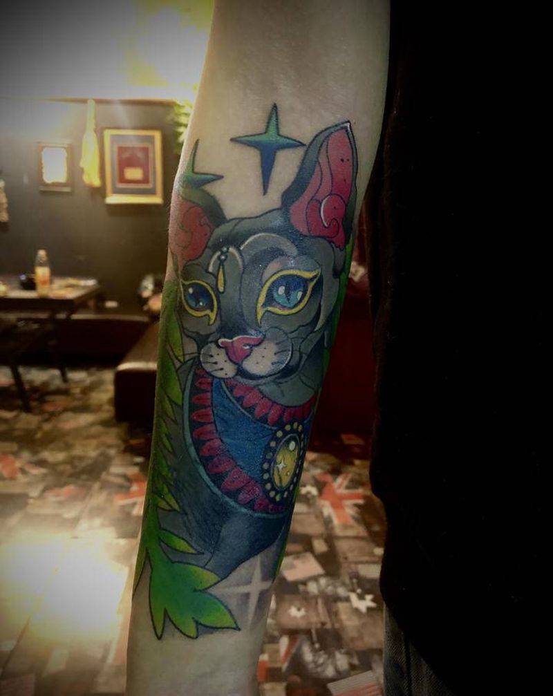 遮盖作品 斯芬克斯纹身图片_手臂腿部Old SchoolNew School纹身图案