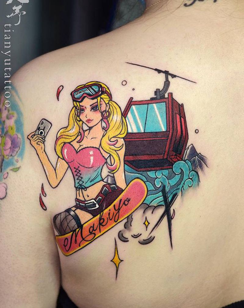 西安天予刺青遮盖纹身作品纹身图片_肩部背部New School纹身图案