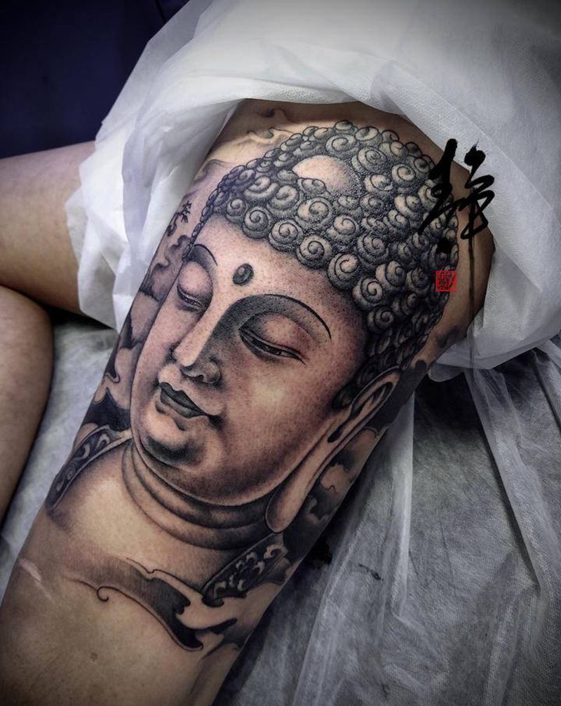 佛纹身图片_腿部纹身图案