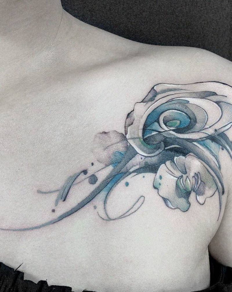 马蹄莲纹身图片_肩部水墨纹身图案