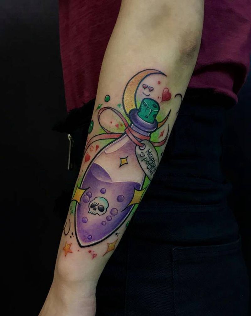 魔法瓶纹身图片_手臂水彩New School纹身图案