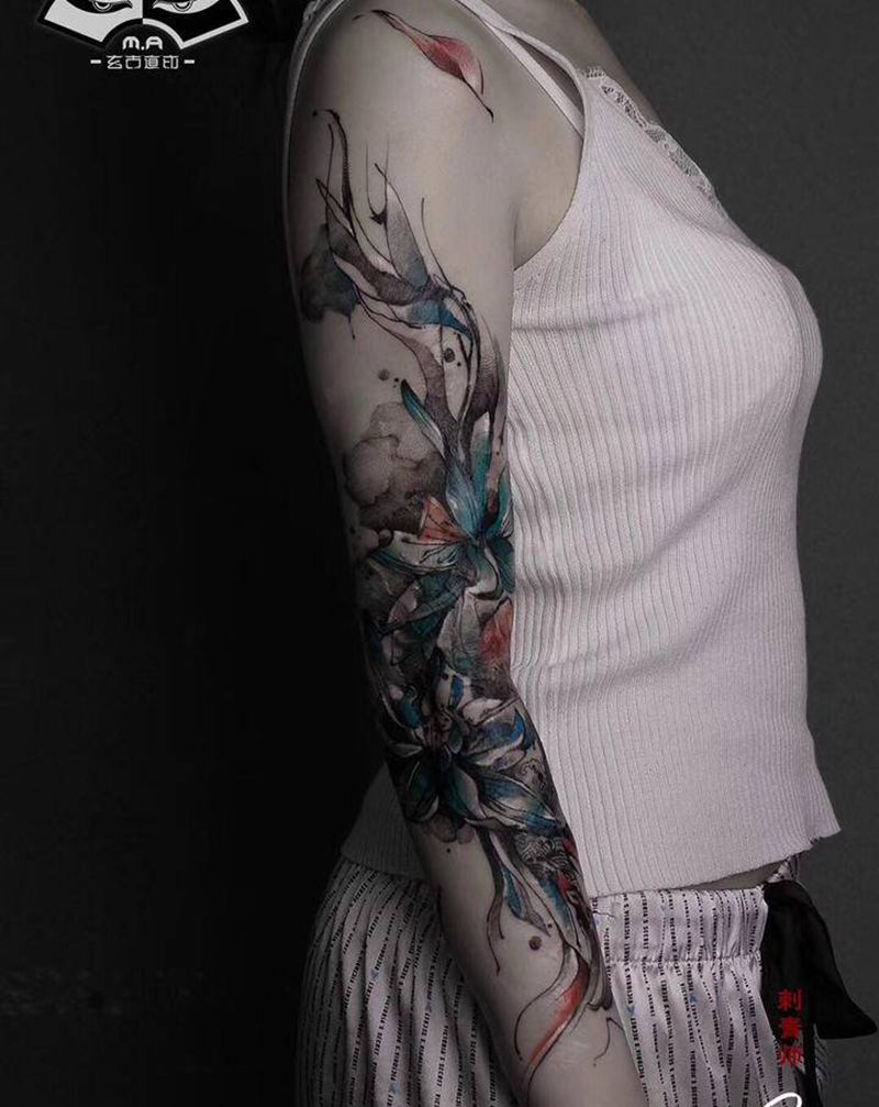 大型伤疤遮盖纹身图片_手臂水墨纹身图案