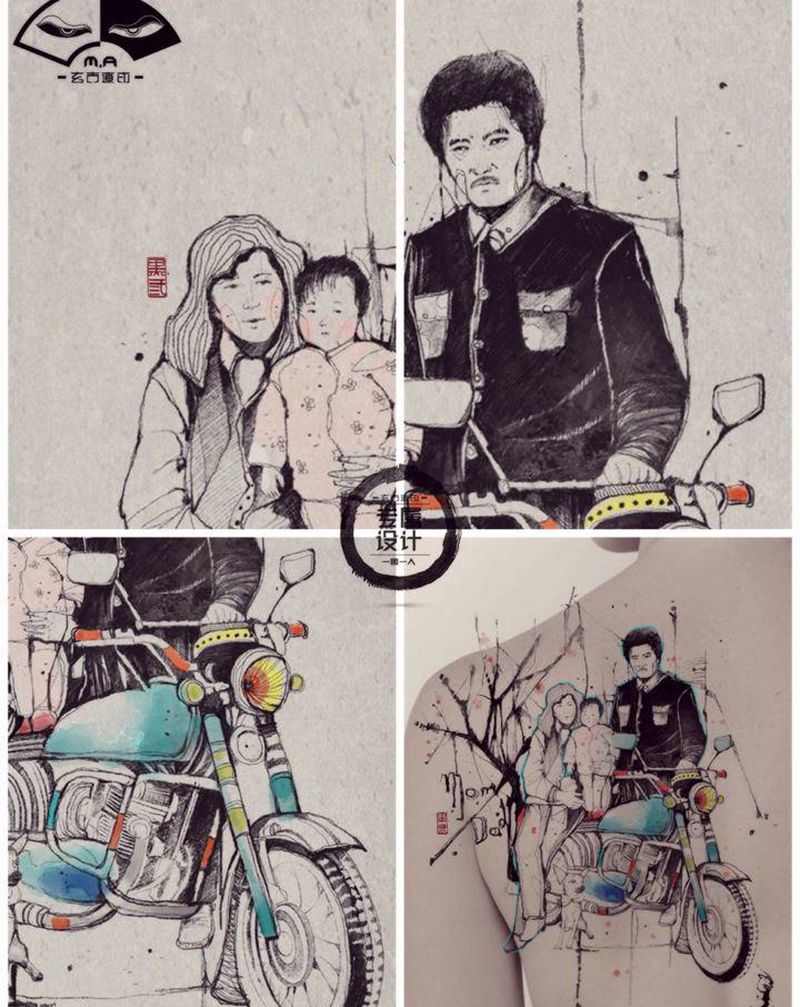 回忆纹身图片_背部水墨纹身图案