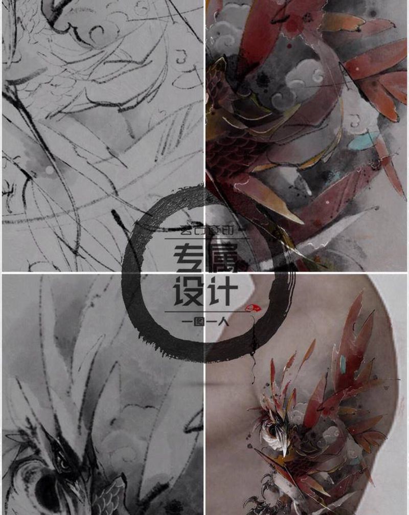 凤凰纹身图片_手臂水墨纹身图案