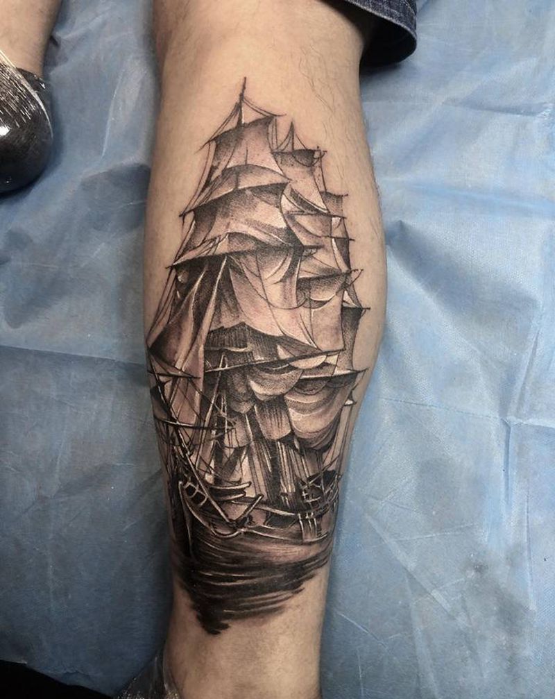 一帆风顺纹身图片_新传统欧美写实纹身图案