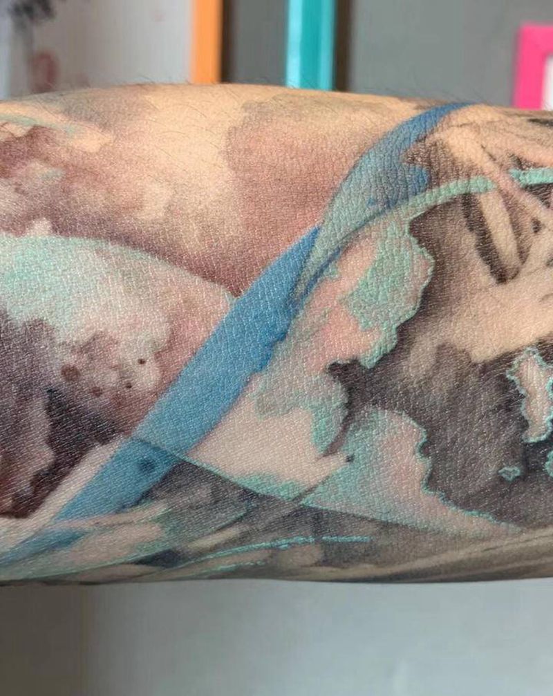 未完成纹身图片_手臂水墨纹身图案