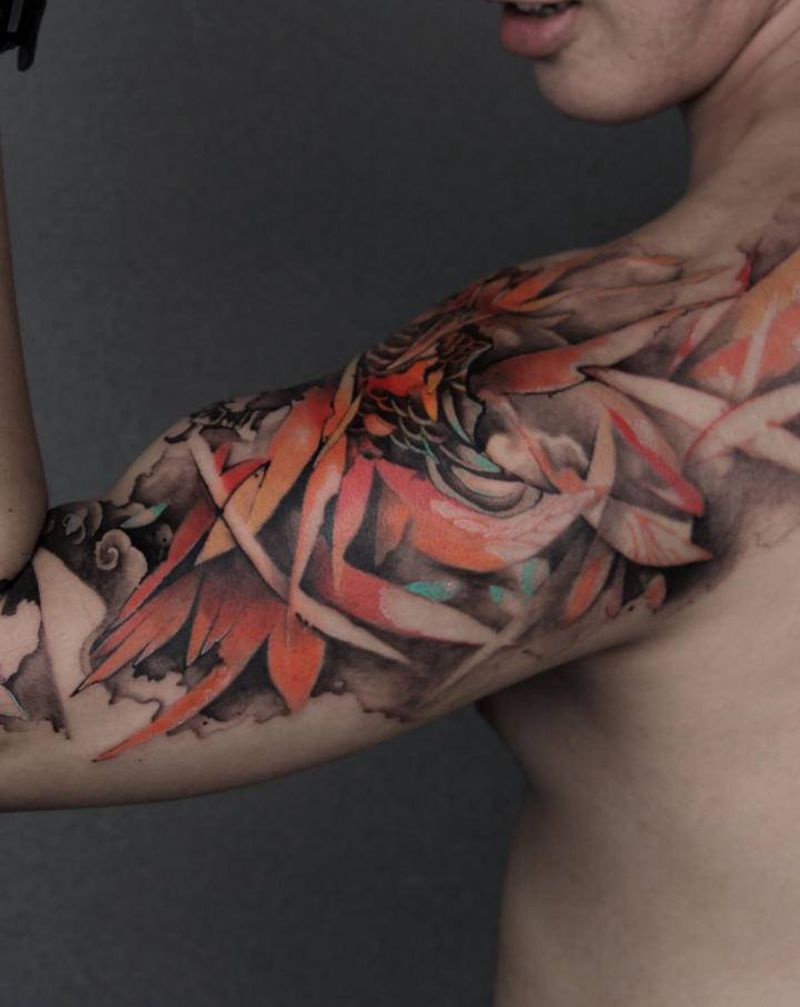 凤凰纹身图片_手臂水墨纹身图案