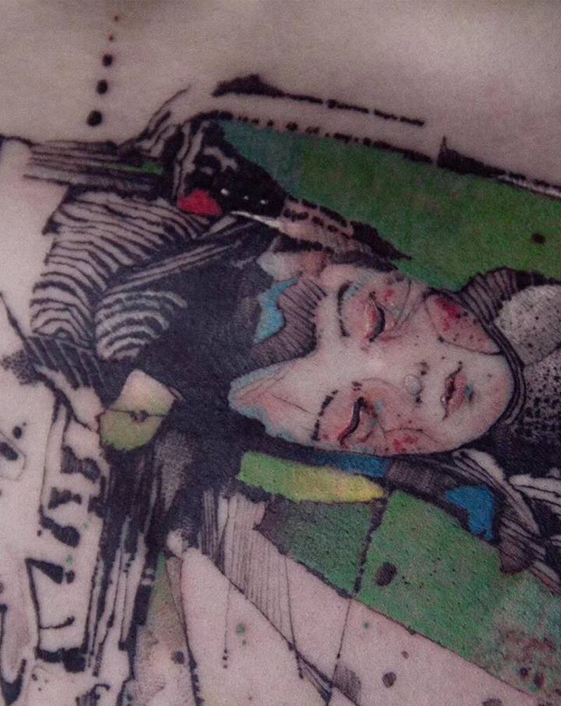 小男孩纹身图片_手臂胸部水墨纹身图案