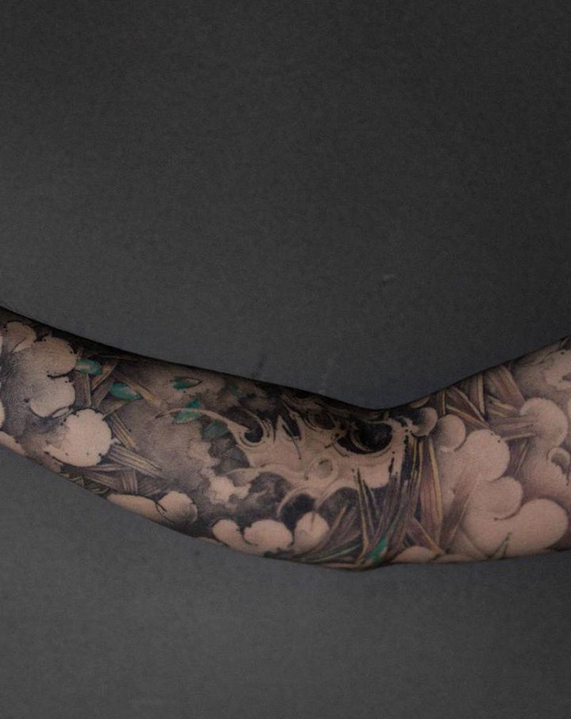 竹纹身图片_手臂水墨纹身图案