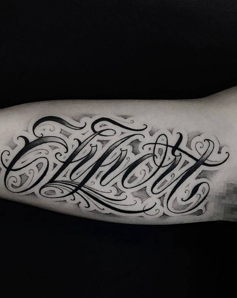 花体字纹身图片_手臂花体字Old School纹身图案