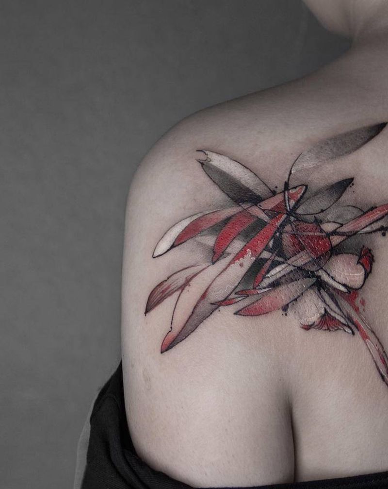 植物系（二）纹身图片_肩部水墨新传统纹身图案