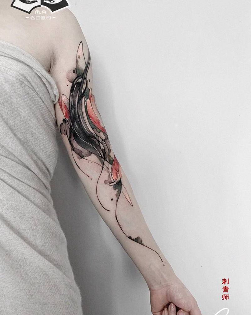 重生纹身图片_手臂水墨新传统纹身图案