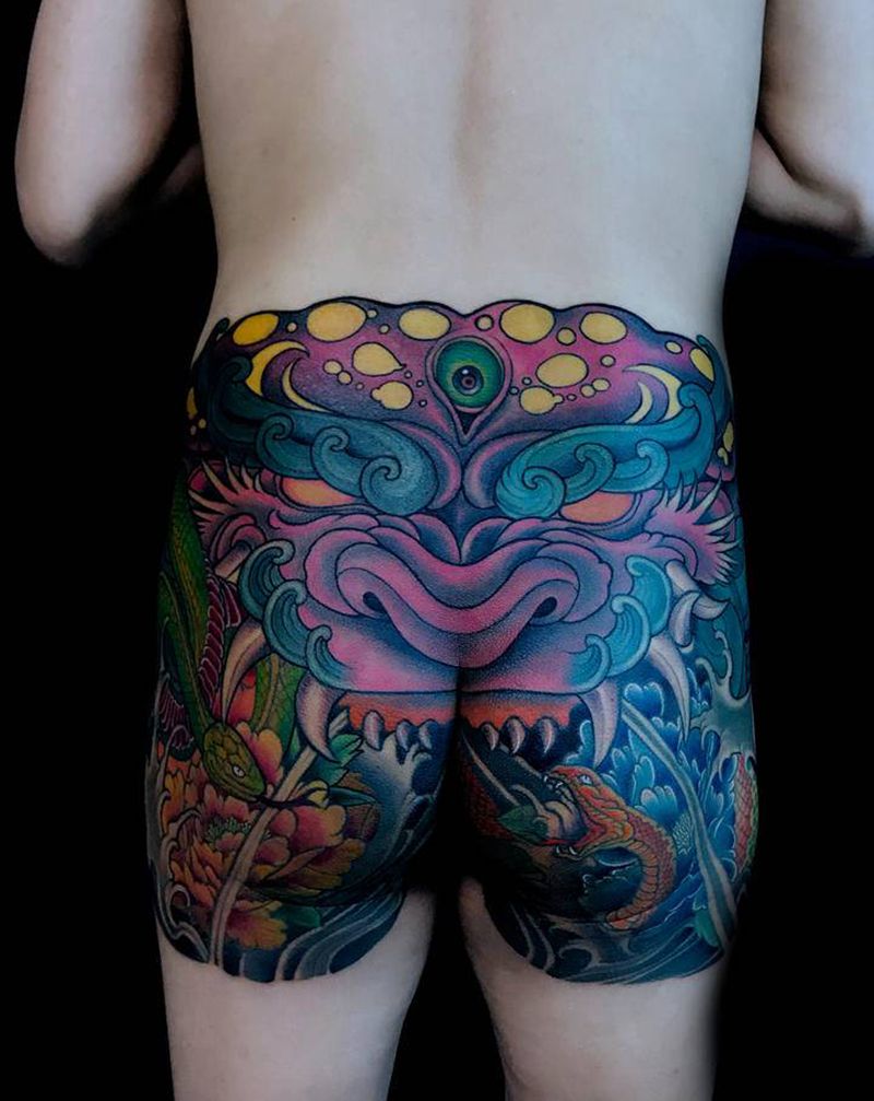 日式水门图！纹身图片_臀部老传统新传统纹身图案