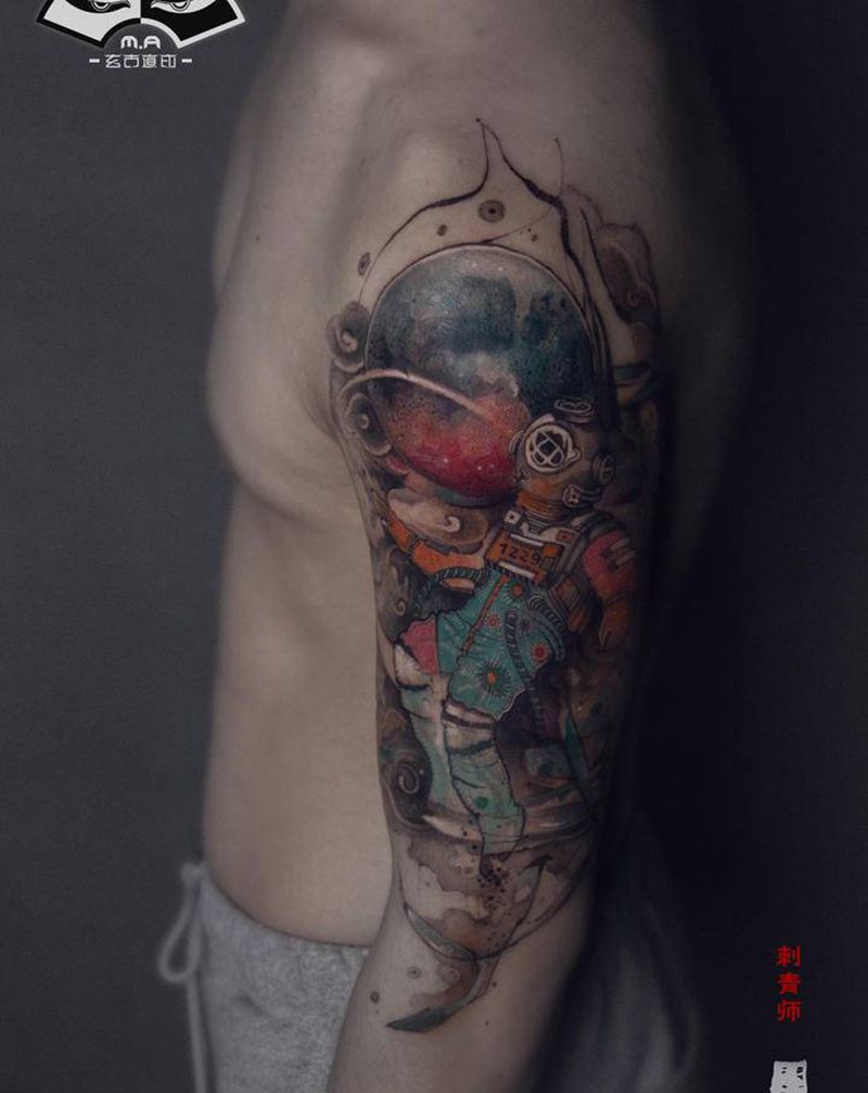 探索纹身图片_手臂新传统水墨纹身图案