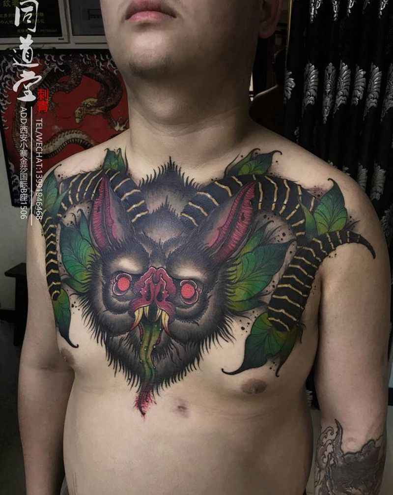 本店作品纹身图片_胸部New School新传统纹身图案