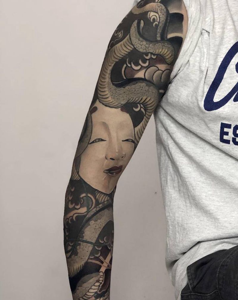 花臂纹身图片_手臂老传统纹身图案