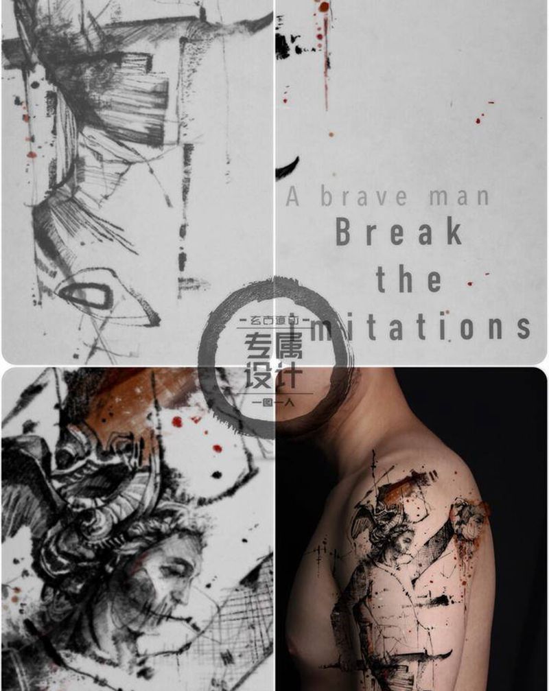 帕尔修斯纹身图片_手臂几何水墨人物纹身图案