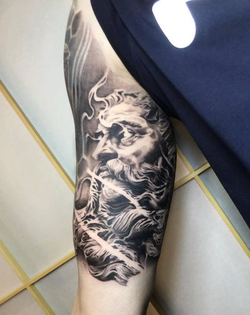 波塞冬纹身图片_手臂欧美写实纹身图案