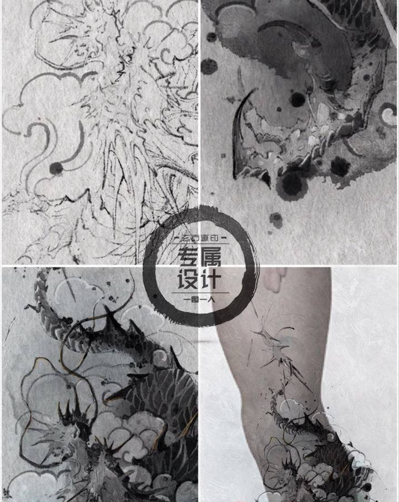 龙纹身图片_腿部纹身图案