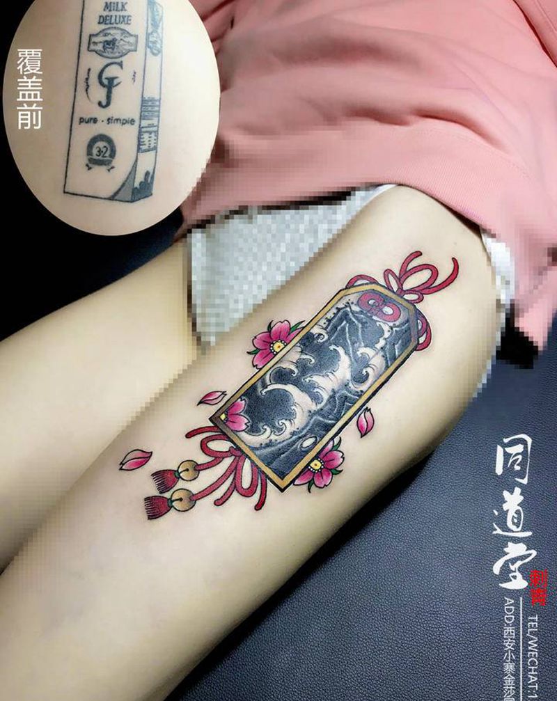 遮盖老纹身纹身图片_腿部新传统Old School纹身图案