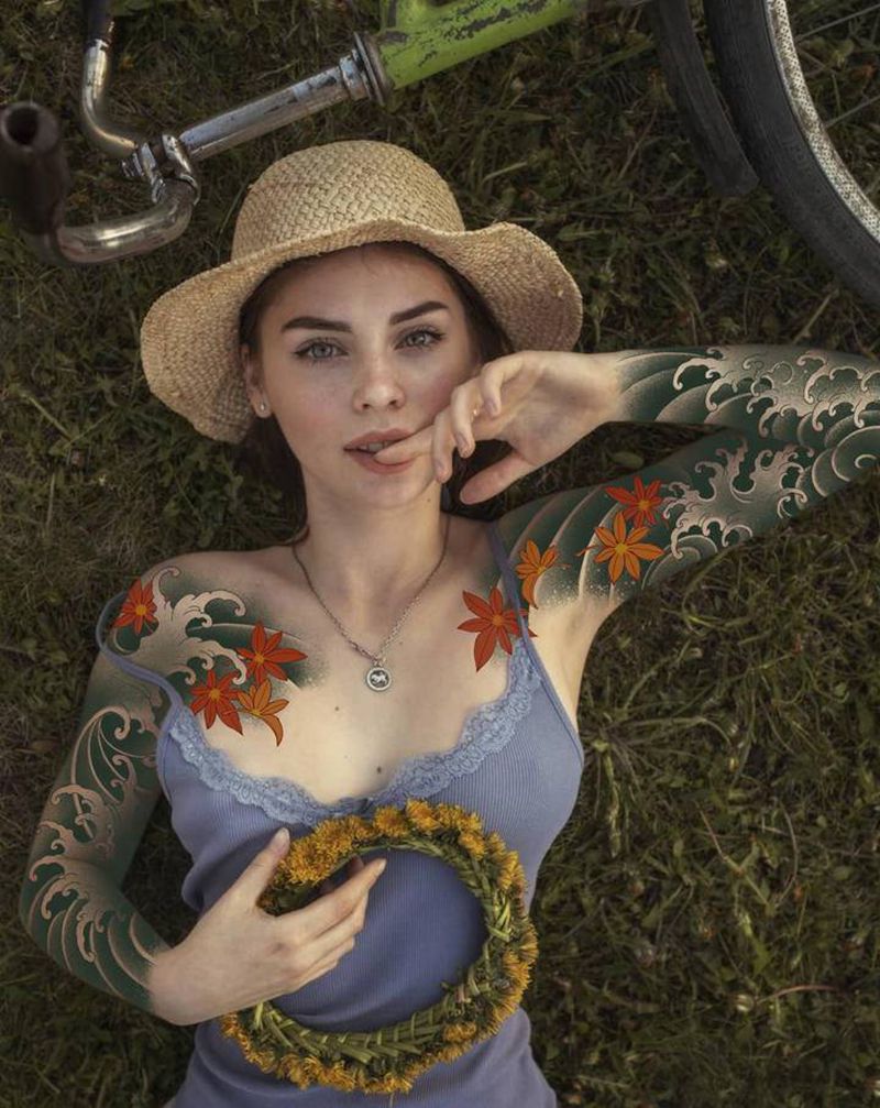 设计纹身图片_手臂新传统手稿设计浪臂纹身图案