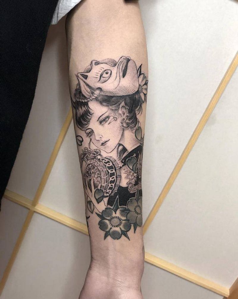 艺妓纹身图片_手部老传统纹身图案