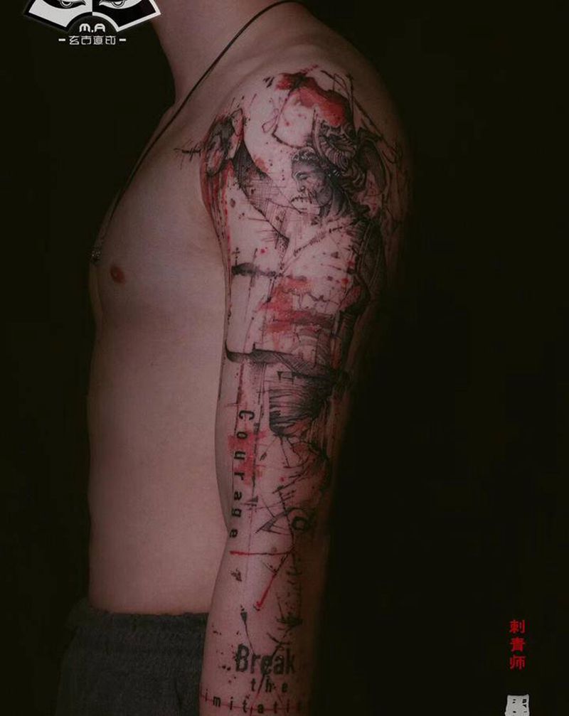 《帕尔修斯》纹身图片_手臂点刺表现主义纹身图案