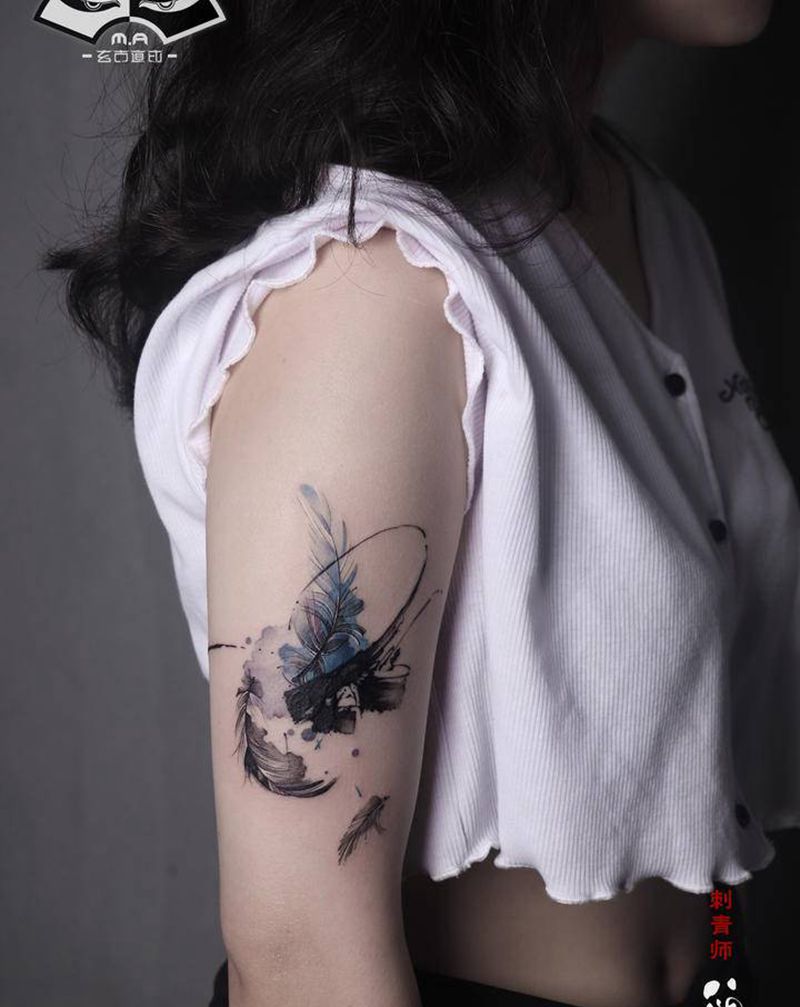 遮盖纹身图片_手臂水彩遮盖纹身图案