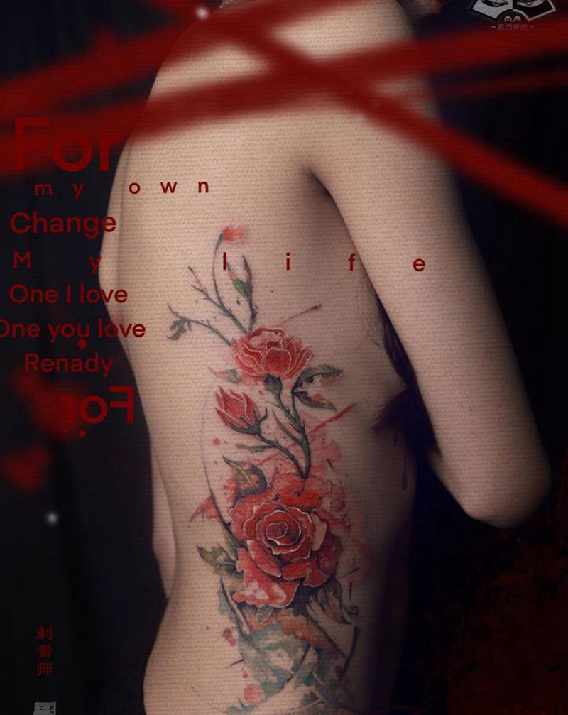 For纹身图片_腰部水墨纹身图案