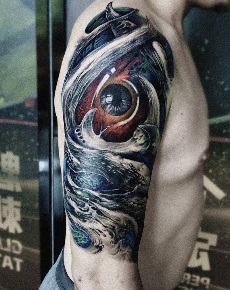 天瞳异变纹身图片_手臂欧美写实水彩纹身图案